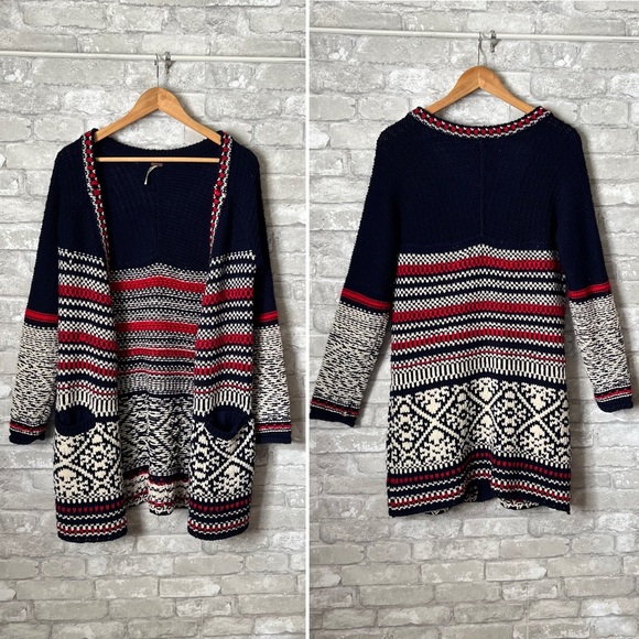 Free People Women's Medium Annabelle Wool Blend Knit Nordic Longline Cardigan - Picture 1 of 9